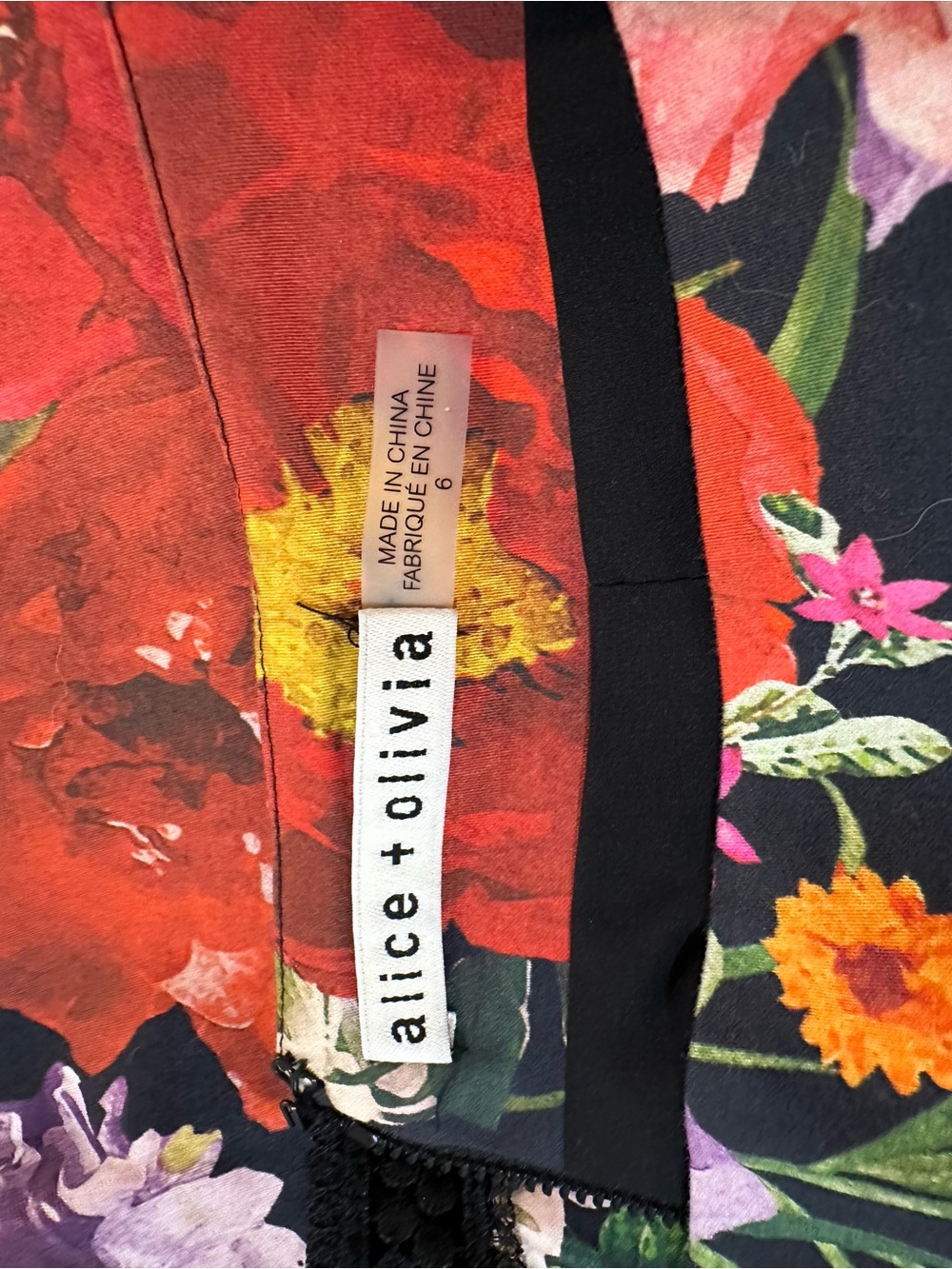 Alice + Olivia Black Floral Circle Skirt with Ruffle Trim - Picture 3 of 3